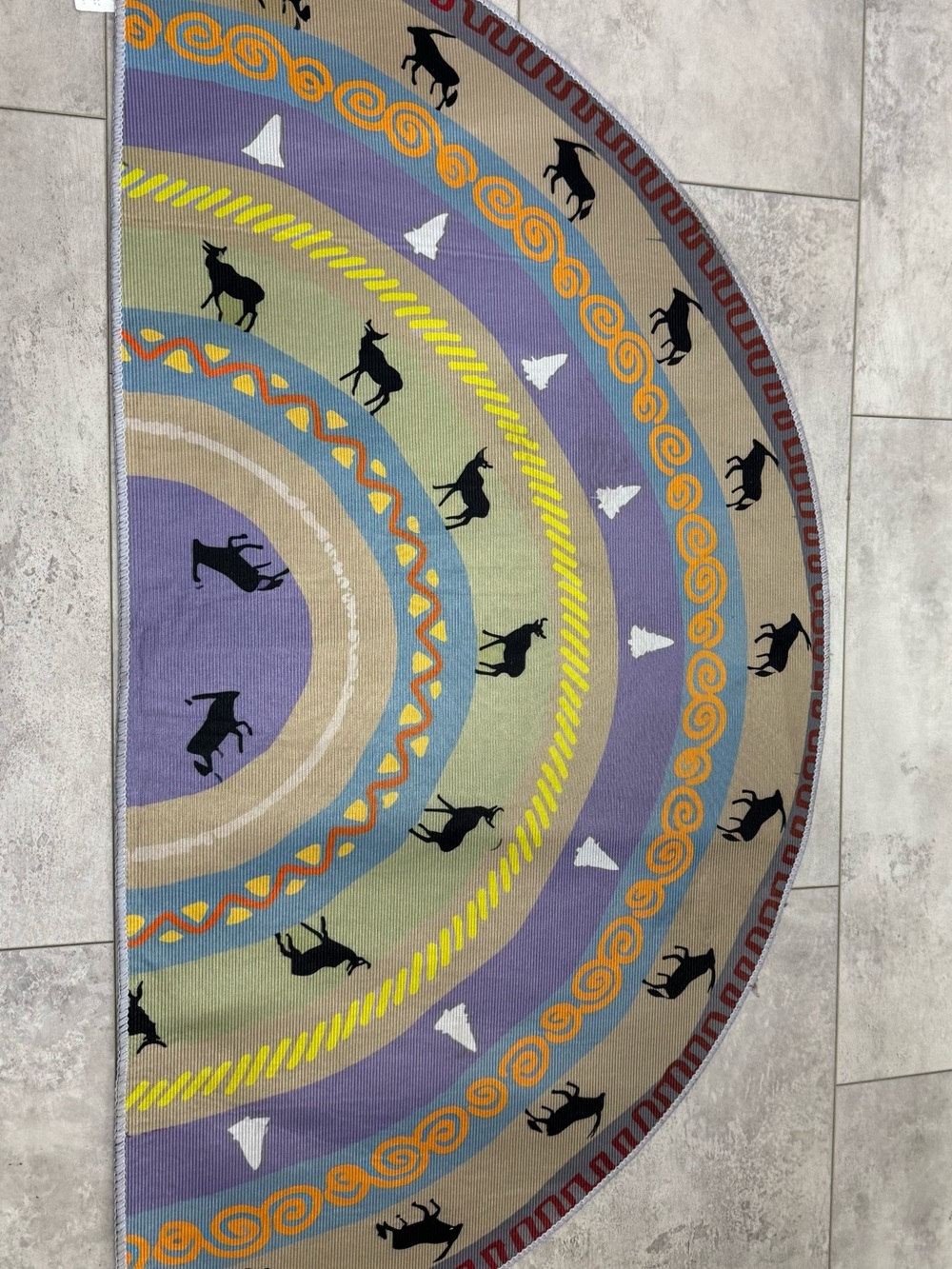 Multicolor Crescent Rug with Bucking Horse Motif